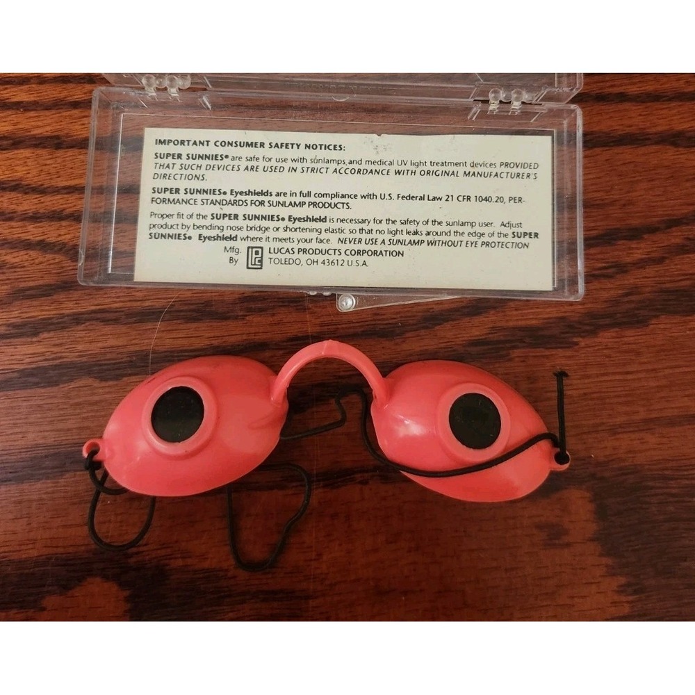 Lucas Super Sunnies Eyeshields Tanning Bed Goggles UV Eye Protection VINTAGE '88